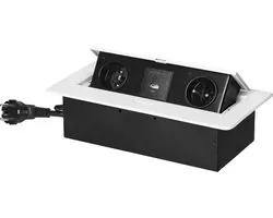 Multiprise de bureau avec USB - Multiprise Pop avec 2 prises, 1x USB A et 1x USB C - Prise de distribution intégrée avec finition en acier inoxydable - Multiprise avec câble de 1,5 mètre - pour 3680 Watt maximum - Broche de terre - Wit