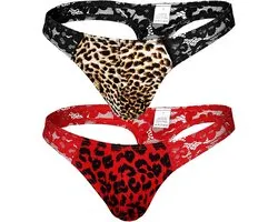 2 Stuks Heren Bikinislip Lage Taille Kant Mesh Luipaardprint Ondergoed XL