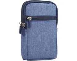 Multifunctionele Verticale Strepen Pouch Bag Case Ritssluiting Karabijnhaak voor Nokia 2720 Flip (2019) - Blauw (17 x 10,5 cm)
