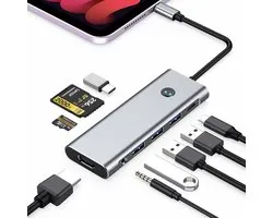 USB C HUB Geschikt voor iPad Pro Adapter 4K 60Hz HDMI, 100W PD, SD/TF Card Reader, 3 USB A Port, 3.5mm Audio Jack, 9 in 1 USB C