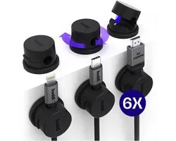 Buddi Sorted Magnetische Kabelclip (6-Pack) - Organizer voor Bureau, Nachtkastje, Tafel & TV-meubel - Zelfklevende Kabelhouders - Magnetisch Kabelmanagement - Kabelklemmen Zwart