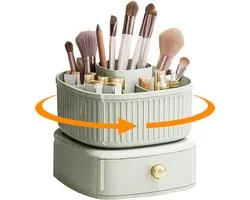 QTTVBTNA Make-up Organizer met Lade - Opbergdoos - Make up koffer- makeup – 360° Draaibare Cosmetica Organizer – Borstelhouder & Opbergsysteem - Sieraden - Organiseren - lichtgroen