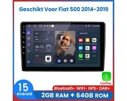 Autoradio Awesafe Compatible Fiat 500 2014 à 2019 - Système Android 15.0 - Apple Carplay & Android Auto sans fil - 2GB + 64GB - Processeur 4 cœurs - Bluetooth & Wifi Navigation GPS - 2014 2015 2016 2017 2018 2019