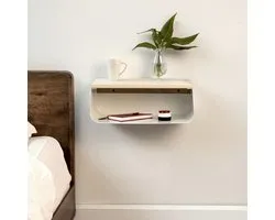 Table de chevet flottante industrielle - Étagère murale moderne - Table de chevet en bois avec cadre en métal noir - Design minimaliste et peu encombrant