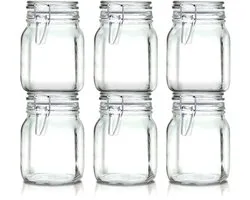 Weckpotten 1 Liter Set (6x 1000ml) | Extra Dik Gehard Glas | Luchtdichte Beugelsluiting & Rubberen Ring | Italiaanse Topkwaliteit | Stevig & Voedselveilig | Ideaal voor pasteuriseren, steriliseren, wecken, fermenteren & bewaren | Made in Italy
