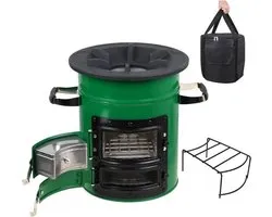 Multifunctionele Rocket Stove – Met Draagtas – Raketkachel – Voor Camping – Camping Kachel – Kookstel – Robuust – Roestvrij Staal – Groen