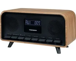 Bluetooth wekkerradio - THOMSON - Vintage Cosy - 30 W, FM-radio, dubbele wekker, LCD-scherm, USB-C-oplader, voeding. 230V
