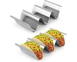 Set van 2 Taco-houders van roestvrij staal, tacos-tablets, taco-houder van metaal, taco-houder met handgrepen van roestvrij staal voor taco's, saucisses grillées, crêpes