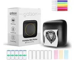 Gatson Mini Printer - 300DPI - Inclusief 14 Rollen Papier (Sticker, Normaal & Kleur) + 5 pennen - Mini Printer voor Mobiel - Pocket Printer - Mobiele Fotoprinter - Schoolspullen - Journaling Producten