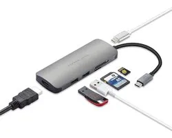 PEPPER JOBS USB C HUB TCH-4 grijs | 4-in-1 USB C Adapter | Oplader Universeel