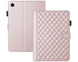 Luxe chemise Housse adaptée pour Samsung Galaxy tab A9 Plus / Tab A11 Plus- housse tablette book case cover - rose carreau grille motif - 11 pouces - Samsung A9+ / A11+ - housse doublure silicone chemise