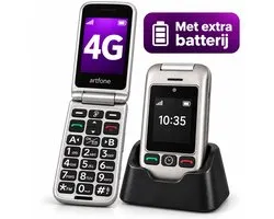 Senioren Telefoon met Extra Batterij - Simlock vrij - Klap GSM - Dubbel Klapbaar scherm 128 MB