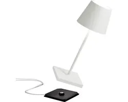 Zafferano Poldina Pro Mini Tafellamp - Oplaadbare Buitenlamp Wit - IP65 Spatwaterdicht - Bureaulamp Snoerloos - Dimbare LED Lamp - Tuinlamp met Draadloos Oplaadstation - 30 cm x Ø 11cm
