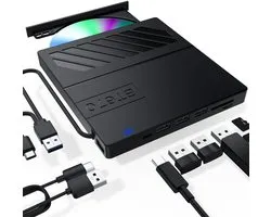 Externe cd-drive, 7-in-1 USB-brander, draagbare ultradunne cd-speler en -brander, plug-and-play, compatibel met laptops, pc's en Macs.