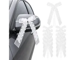 VGOODALL 50pcs Car Ribbon Wedding White with Hearts Bows for Wedding Decoration Car Decoration Antenna Bows Handmade - ShopVlot