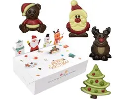 Kerst doosje met luxe chocolaatjes 12 stuks - Relatiegeschenk - Luxe Chocolade - Kerstboom - Kerstman - Rendier - Gingerbread house - Cadeau voor een relatie - Geschenk