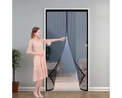 Magnetische Deurhor 67 x 233 cm Kid and Pet Friendly Magnetic Screen Door with Powerful Magnets, Self-Sealing for Home, Office and Store, Zwart