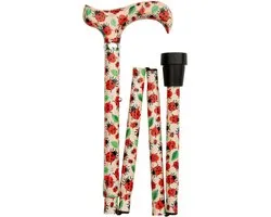 Canne de marche pliante Classic Canes - Coccinelles - Beige et rouge - Réglable - Longueur 82 à 92 cm - Aluminium - Poignée Derby - Poids 315 grammes - Diamètre de la canne 19 mm - Pour homme et femme - Canne pliante - Pliable