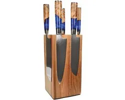 Shinrai Knives - Epoxy Sapphire 6-delige Messenset + Messenblok Robur