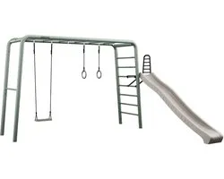 PlayBase Large Green + Play Set, met schommel, turnringen en glijbaan