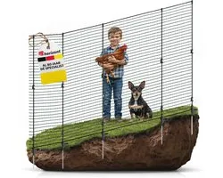 Filet de clôture pour chiens, chats, poules ou petits animaux de compagnie ; FLEX11 : Filet mobile de 90 cm de haut - 15 m de long.