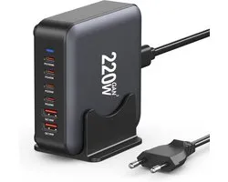 Chargeur USB-C multiple, 220 W, station de charge 6 ports【4 USBC + 2 USBA】hub adaptateur secteur GaN compact rapide, alimentation PD USBC + QC USBA, chargeur USB C, compatible iPhone/iPad/Samsung/ordinateur portable