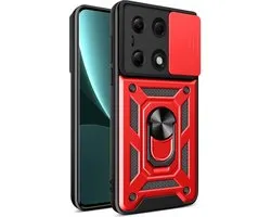 Coque Xiaomi Redmi Note 13 Pro 4G - Coque blindée MobyDefend avec Ring rotatif - Rouge - Étui de protection pour téléphone portable - Étui de téléphone adapté pour Xiaomi Redmi Note 13 Pro 4G