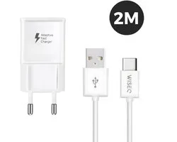 Chargeur Samsung avec câble de charge USB C Convient pour Samsung S20 / S10 / S9 / S8 HTC / Huawei / Oppo / Sony - Blanc - Câble de 2 mètres - Cordon de charge