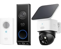 Sonnette vidéo eufy Security E340 avec carillon + caméra eufy Security S340 Solo – SoloCam - Caméra de sécurité extérieure sans fil 3K avec double lens, couverture 360° - Offre groupée