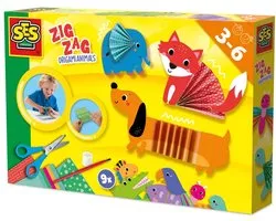 SES Creative - Zig Zag Origami Dieren - inclusief schaar - 9 grote dieren - met bedrukt vouwpapier - Knutselen