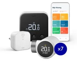Tado° - kit de démarrage bundle thermostat intelligent X - inclut pont Matter - fonctionne avec Google Home, Alexa et Apple HomeKit - filaire - 7 têtes de radiateur - noir/blanc