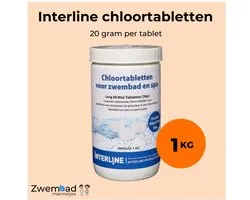Interline Chloortabletten 20 gram 1 kg - Inclusief zwembadmannetjes doseerschema - Chloortabletten voor zwembad en jacuzzi - Chloor 20 gram - Chloortabletten klein zwembad tot gemiddeld