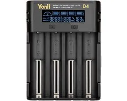 Slimme oplader - Compatibel met 18650, 21700, 26650, AA en AAA NiMH-batterijen - USB-batterij - Met LCD-display - 4 sleuven - Universeel