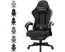 Chaise Gaming, chaise Gaming ergonomique, chaise de bureau avec surface en tissu, kussen à ressorts, accoudoirs de connexion et repose-pieds Zwart