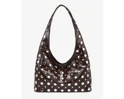Schoudertas - tas met studs- bruine tas - croissant tas - bruine schoudertas - bowling tas - schoudertas met franjes - bag - sholder bag - handbag - handtas - tas - vanity tas - buideltas - statement tas - shoulderbag - hobo tas - shopper met studs