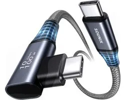 Câble Sounix USB C avec E-marker - 5A100W - 2 mètres - Chargeur rapide - USB 3.2 - Câble de charge - 20Gbps - Forme en L - Convient pour Macbook, iPad Pro/ Air, Samsung Galaxy / Note - Nylon tressé