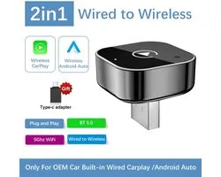 Cherrys Finds - Draadloze CarPlay Adapter - Auto Multimedia - Draadloze Telefoon Koppeling - 2-in-1 Carplay - Voor Auto‘s Na 2016 - Plug & Play - Grijs