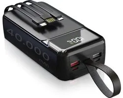 Phreeze PB07 Powerbank 40000 mAh + Câbles intégrés - Pack d'urgence - Charge 20x téléphone ou tablette - Convient pour iPhone et Samsung Powerbanks Chargeur rapide - Power Bank
