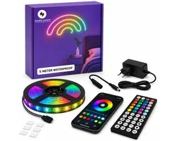 Evura Goods - Led strip 5 meter - Waterproof IP65 - RGB - afstandsbediening & telefoon app - waterdicht - dimbaar - buitenverlichting - timer en muziek modus -Led Lights -smart home verlichting - Binnenverlichting - tuinverlichting
