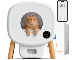 TrevoPet® Neo - Litière automatique avec application - Capteurs de sécurité autonettoyants - Bac à déchets de 13L - Incl. tapis de litière, 60 sacs et accessoires - Blanc