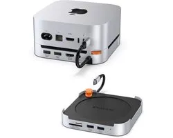 Dock Stouchi Mac Mini M4 avec boîtier SSD M.2 NVMe/SATA - Support de hub 8-en-1 pour Mac Mini M4/M5, Max 8 To, HDMI 4K@60Hz, 2x USB-A 10 Gbit/s, lecteur de carte SD/TF, audio 3,5 mm, Wi-Fi stable, refroidissement en aluminium, bouton marche/arrêt