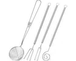 Daity 4-delige set voor het dippen van snoep en chocolade - inclusief een drietandige dipvork - fonduevork - spies en zeef - geschikt voor handgemaakte chocolade - pralines en truffels (zilver).