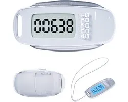 AdroitGoods Stappenteller met Clip en Draagkoord - USB Opladen - Activity Tracker - Pedometer - Groot Scherm - Broekzak - Wit