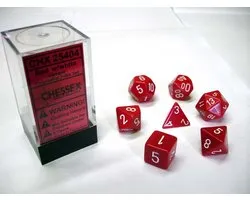 Chessex dobbelstenen set, 7 polydice, Opaque Red w/white