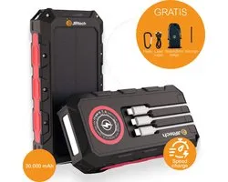 [JIRTech] - Banque d'énergie Solar 30 000 mAh - Câbles intégrés - Iphone & Samsung - Chargeur Solar - Énergie solaire - Chargement sans fil - Fonction de charge rapide - 6x USB - USB C - Pour les Voyages et les festivals