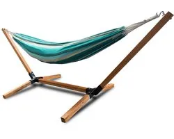 Hamac Rijoka avec support en bois - Capacité de charge 150kg - 270x100x95cm - Hamac Rayures