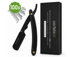 Barbiersmes met 100 Premium Mesjes - Uniek Ergonomisch Ontwerp - Shavette Open Scheermes - Kappersmes - Straight Razor - Cadeauverpakking