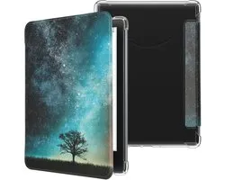 Étui kwmobile pour liseuse Amazon Kindle Paperwhite (2024)/Colorsoft - Étui à rabat magnétique pour liseuse - Housse en similicuir - Motif galaxie et arbre