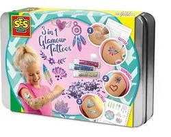 SES Creative 3-in-1 Glamour Tattoos - Metallic en Glitter - Voor Meisjes vanaf 5 Jaar - Tattoos Kinderen - Eenvoudig Verwijderbaar - Schoencadeautjes Sinterklaas
