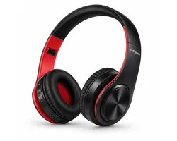 DrPhone BH1 - Draadloze Bluetooth Koptelefoon - FM Radio, Micro SD en AUX - On-Ear Headset met Microfoon - Zwart/Rood